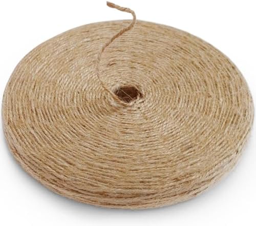 PerkHomy 600 Feet Natural Jute Twine Long Twine String for Crafts Gift Wrapping Packing Gardening Crochet Knitting Macrame Decor (Brown 600feet Flat)