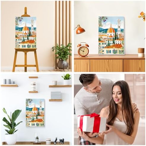 KEYIFA Paint by Numbers for Adults on Framed Canvas - with Wooden Easel, Florence Painting by Number Kit for Beginners, DIY Italy Acrylic Paint-by-Number Kits for Home Wall Decor (8x12 inch)