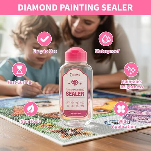 OSBNAG Diamond Painting Sealer with Applicator Brush, Permanent Hold & Shine Effect, Helps Retain Sparkle, Also Works for Jigsaw Puzzles (250mL / 8.8 fl oz, 125mL ×2)