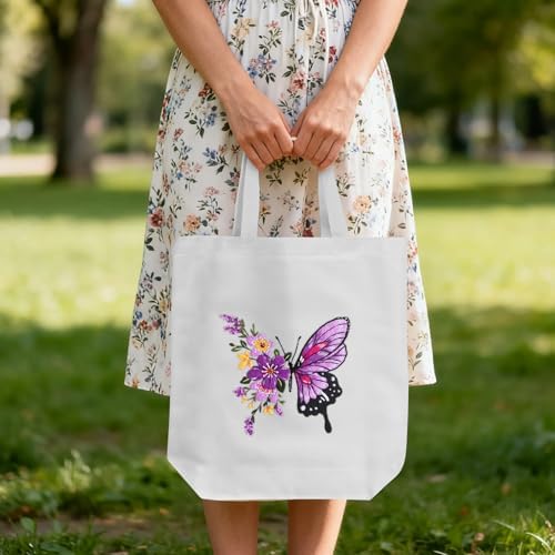 ERKOON Embroidery Canvas Tote Bag for Beginners, Needlepoint Arts Crafts Cross Stitch Kits for Adults Including Stamped Embroidery Bag with Hoops, Needle, Instruction and Color Threads (Butterfly)