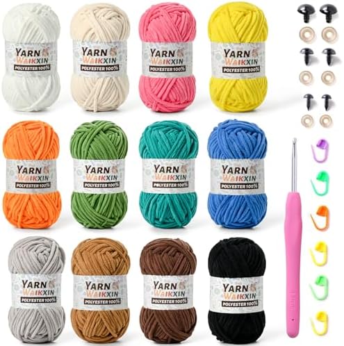 12 Pack Fluffy Chunky Chenille Yarn for Crocheting, Baby Yarn for Crocheting Soft Blanket, 1200g (1574yds) Bulky Yarn Set for Crochet Amigurumi & DIY Crafts C