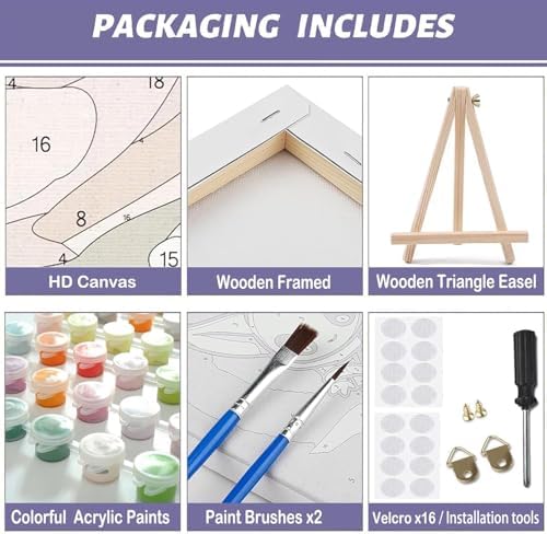 WUDWL Paint by Numbers Kit for Adults Framed Canvas, with Wooden Easel