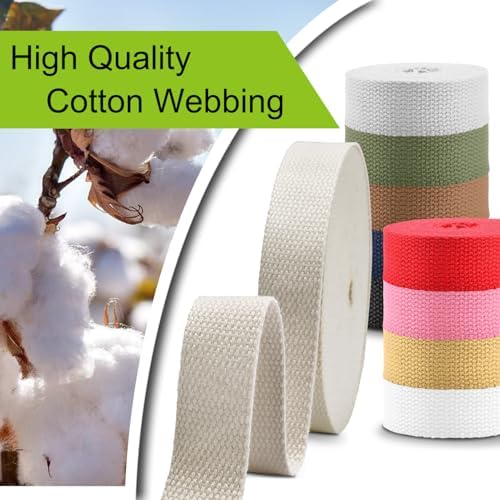 Cotton Webbing 1 Inch 12 Yards Cotton Webbing Straps for Bags Handles, 1 Inch Weave Webbing for Cloth Tote Bag Straps Making,Cloth Belt, DIY Crafts Decoration (Mix Color 33Yards, 1 inch)