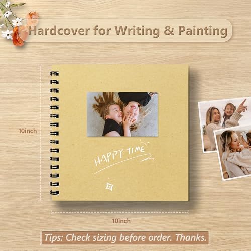 popotop 10x10 Inch Scrapbook Photo Album, 60 Page Decorative Kraft Paper Book for 4x6 8x10 Pictures, DIY Memory Photo Albums as Gifts for Wedding Baby Christmas School Family
