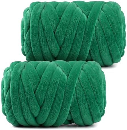 Chunky Yarn for Hand Knitting- Velvet Chenille Tube Yarns- Jumbo Yarns for Blankets, Pet Beds, Machine Washable (0.66 Lb/18.59 Yd), Easy No-Tool Arm Knitting & Crochet Project (2, Olive Green)