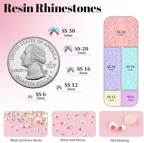 Resin Rhinestones for Crafting with 3Pcs 10ml B7000 Jewelry Glue, 1 Box Beige AB Flatback Gems Crystals Diamond for Bedazzling Crafts DIY Nail Art Makeup, Gems for Clothing Tumblers Shoes
