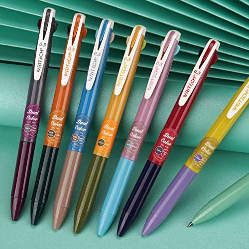 WRITECH Retractable Gel Ink Pens: Multi Colored 2 in 1 Colorful Click Pen Assorted Color 8ct Extra Fine Point Tip 0.5mm Journaling Smooth Writing Note Taking Coloring No Bleed & Smear Smudge