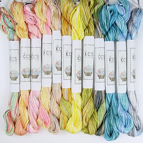 KCS Big skeins of 25 Meters Size 25 Color Variegated Cross Stitch Stranded Threads,12 skeins,12