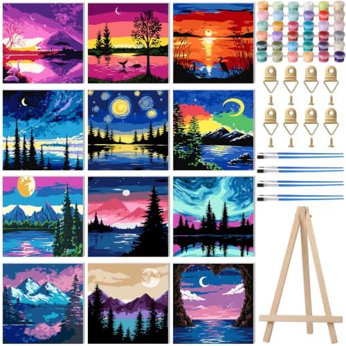 Patelai 12 Pack Landscape Paint by Numbers Kit for Adults Beginner, 8 x 8''