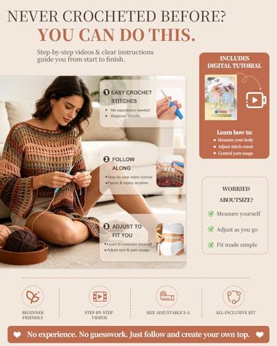 Aeelike Crochet Kit for Adults,Women Beach Crochet Top,Brown Cotton Yarn