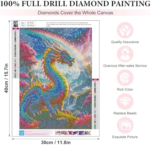Yezavesu Dragon Diamond Art Kits for Adults, Dragon Diamond Painting Kit for Beginners, 5D DIY Round Full Drill Painting with Gem Art Craft Kits for Home Wall Decor 12x16 Inch