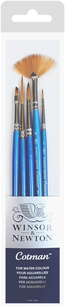 Winsor & Newton Cotman Brush Set, 5-Piece, Round, Rigger, Fan & Angle
