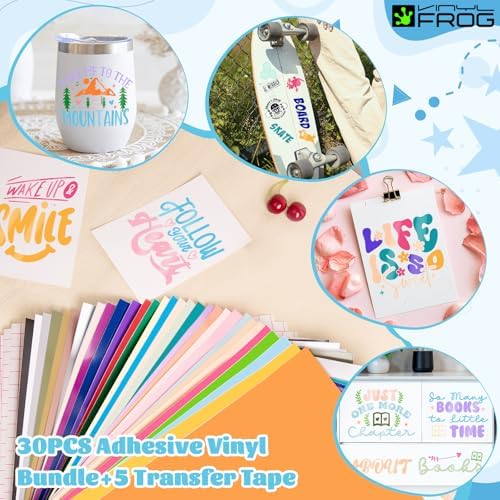 VINYL FROG 60PCS Accessories Bundle for Cricut Maker and All Explore Air, Ultimate Tools with Permanent Adhesive Vinyl, Printable Vinyl Sticker Paper, Cutting Mat, Weeding Tools, Scrape