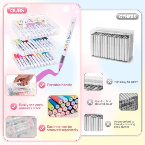 Acrylic Paint Markers Brush Tip 24 Colors,Waterproof Paint Pens Set
