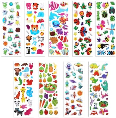 20 Sheets Puffy 3D Stickers for Kids & Toddlers, Variety Adhesive Sticker | Includes Animals Numbers Letters Fruits for Scrapbooking Journal Water Bottle DIY Craft (Boy Style)