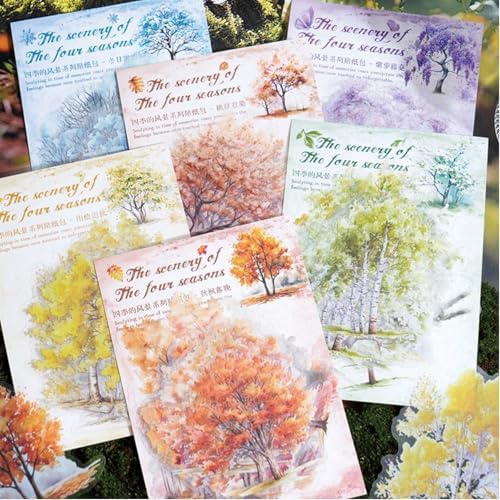 120 Pcs Four Seasons Watercolor Forest Landscape Tree Stickers
