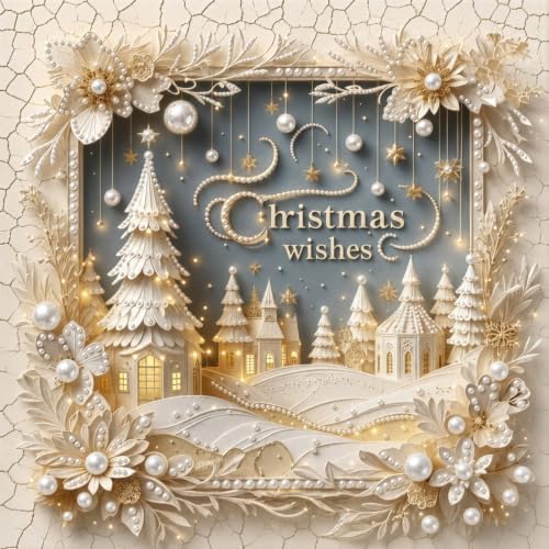 Pearl Christmas Wishes Town Diamond Painting Kits for Adults,5D Diamond Art