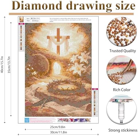 ckdiluy Cross Easter Diamond Art Kits for Adults Beginners, 5D DIY Religious Diamond Painting Kits, Full Round Drill Diamonds Dots Gem Art Crystal, Home Wall Decor 12X16 Inch