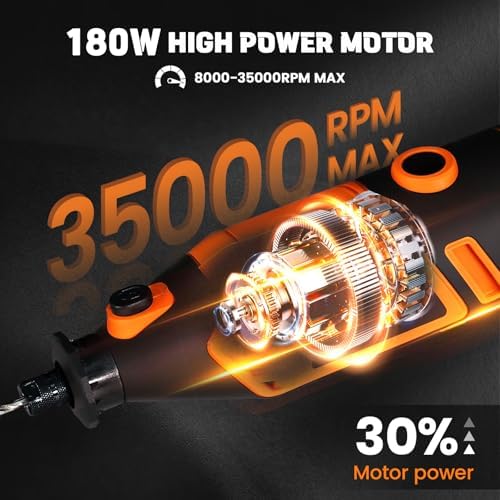 HARDELL 180W Corded Rotary Tool Kit 6 Variable Speeds with Flex Shaft | 8000-35000RPM 153pcs Accessories Kit for Sanding, Polishing, Cutting, Engraving,Carving, DIY Crafts