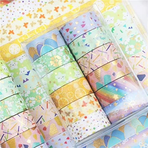 Candy Color Washi Tape Set 12 Rolls Bronzing Decorative Holiday Arts and Craft Washi Masking Tapes for Scrapbooking, Journal, Planner,Gift Wrapping, Stationery