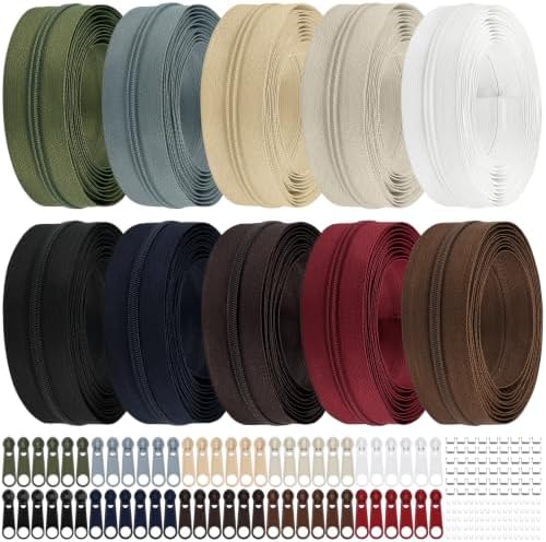 DOITEM 31 Yards 10 Pieces Sewing Zippers #3 Nylon Coil Zippers Assorted Zipper for Sewing with 40 Zipper Sliders for DIY Tailor Sewing Crafts Supplies, 10 Colors