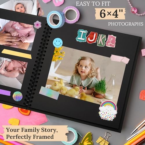 Scrapbook Photo Album 8"x8" 20 Sheets 40 Pages Hardcover Kraft Paper Black
