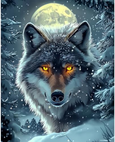Natuyalo Paint by Numbers for Adults Beginner, Wolf in the Snow Adult Paint by Number Kits on Canvas, Forest Night Scene DIY Acrylic Easy Painting by Numbers for Home Wall Decor 16x20 inch (Frameless)