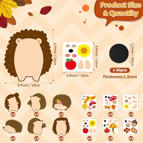 Haooryx Make Your Own Hedgehog Decoration Autumn Sticker Crafts