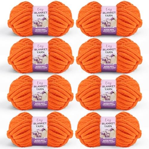 Super Soft Chunky Chenille Yarn for Crocheting,Orange Fluffy Velvet Plush Thick Soft Chunky Chenille Baby Blanket Yarn for Crocheting Knitting Beginners 8 * 100g(Orange)