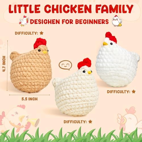 MAGIMUSE Crochet Kit for Beginners, 3 Pcs Chicken Crochet Craft Kit
