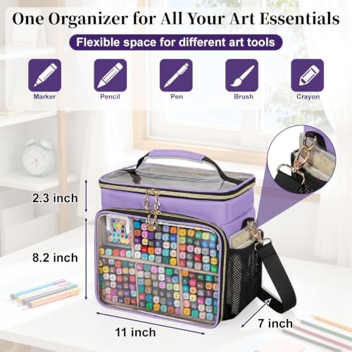 Large Double-Layer Marker Organizer Case for 200-300 Marker, Purple