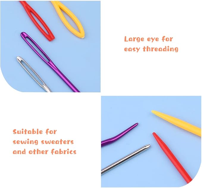 Yarn Needle, Bent Tapestry Needles, Plastic Large Eye Sewing Needles | Darning Needles Large Eye Blunt Needles Crafting Knitting Needles with Storage Box Needle Threader for Knitting Crochet