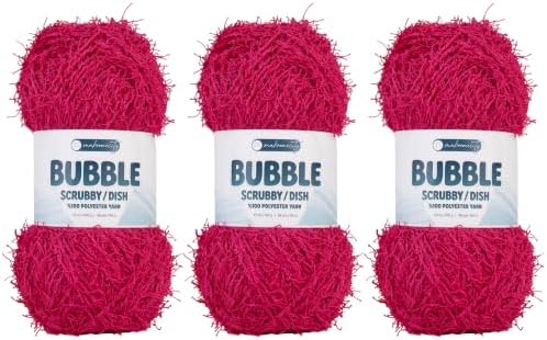 Makromecity Bubble Scrubby Yarn - 100% Premium Polyester Yarn for Crocheting and Knitting - 3.5 Oz (100g), 98 Yds (90m) - Ideal for Dishcloths, Crafting & Bath Washcloths (Fuchsia, 3 Skeins)