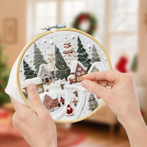 RUIQLXHANG Christmas Embroidery Kit, Christmas Gnomes Embroidery Kits for Beginners with Pattern, Cotton Threads, Needles, Instruction, 20cm Hoop, Gift for Mom, Grandma (Resort)