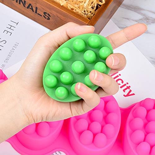 Silicone Soap Mold, 4 Cavity Oval Massage Soap Mould Cookie Chocolate Cake Mold Tray for DIY Homemade Craft (Pink)