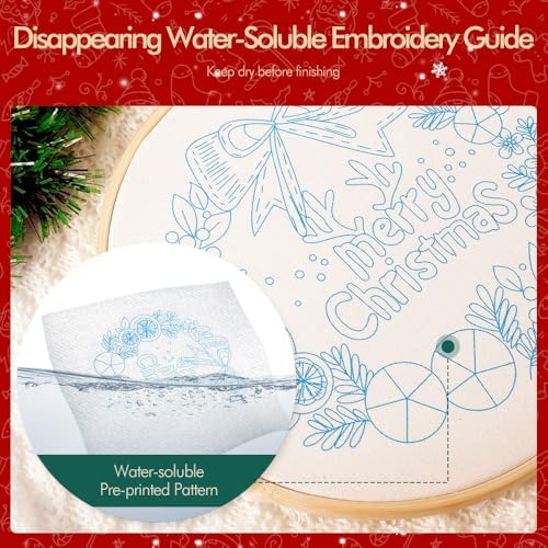 wtisan Christmas Embroidery Kit, Cross Stitch Kits for Beginners, Needlepoint with All Tools & Instructions, Stamped Hand Embroidery Starter Kit for Holiday Crafts & Xmas Home Decor, W14