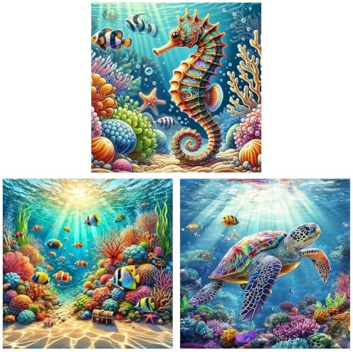 WNPOKN 3 Pack Ocean Diamond Art Kits for Adults 14x14 Inch