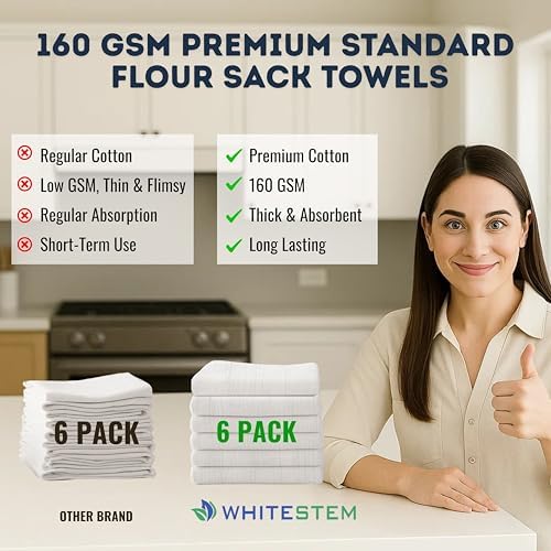 Flour Sack Towels | Tea Towel for Crafts | Kitchen | Dish | Cotton Blank Towel for Embroidery | Baking Bread Proofing Linen Cover | Thick Absorbent Quick Dry | 6 Pack 18"x28" Natural