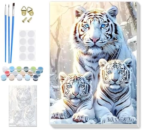 SENQAO Christmas Paint by Numbers for Adults Framed, Tiger Adults' Paint-by-Number Kits, Adult Paint by Number Kits on Canvas, Acrylic Number Painting for Home Decor, 8x12inch