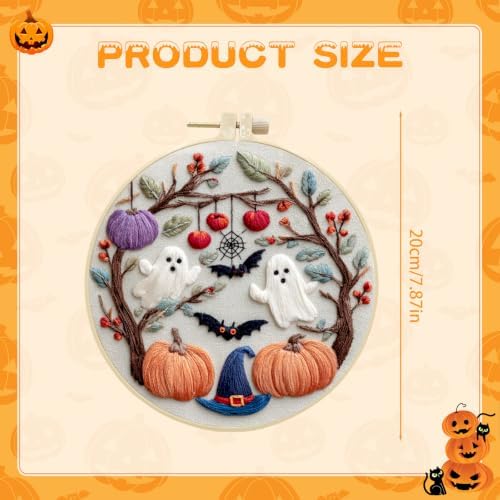 RUIQLXHANG Halloween Ghost Pumpkin Embroidery Kit for Beginners