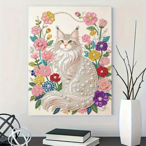 5D Diamond Art Kits for Adults Beginners, Cat Pearl Diamond Painting Kits
