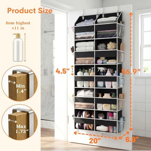 Over the Door Organizer 5 Tiers, Extra Large Behind Door Storage of 10 Compartments, 80 lbs Weight Capacity Hanging Storage Organizer with Clear Window Kids Toys, Shoes, Diapers, Room storage
