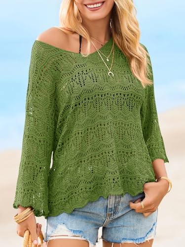 Saodimallsu Womens Crochet Cover Up Sweater Tops