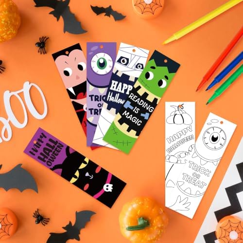 72Pcs Halloween Color Your Own Bookmarks, Coloring Blank Bookmarks for Kids