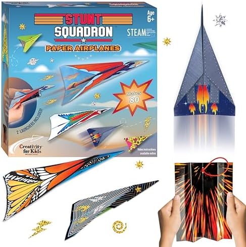 Creativity for Kids Stunt Squadron Fold & Launch Paper Airplanes: Create 80 Paper Airplanes, STEM Science Kit for Kids, Airplane Craft Kit for Kids, Gifts and Toys for Boys (Ages 6+)