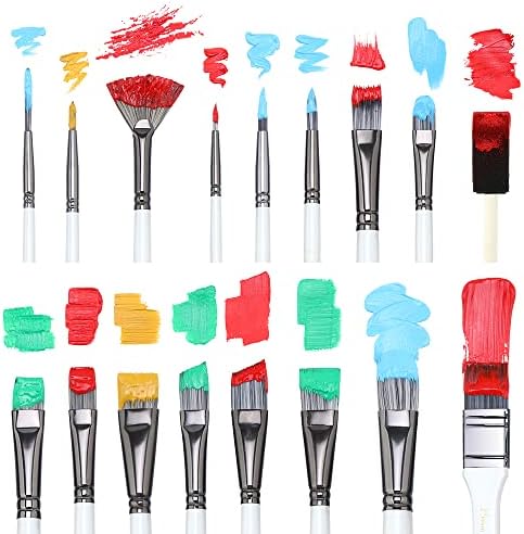 Transon 20Pcs Art Paint Brush Kit with Storage Case, 16 Brushes + Foam Brush Spatula Sponge for Acrylic Oil Watercolor Gouache, Adults Teens Beginners Art Supplies