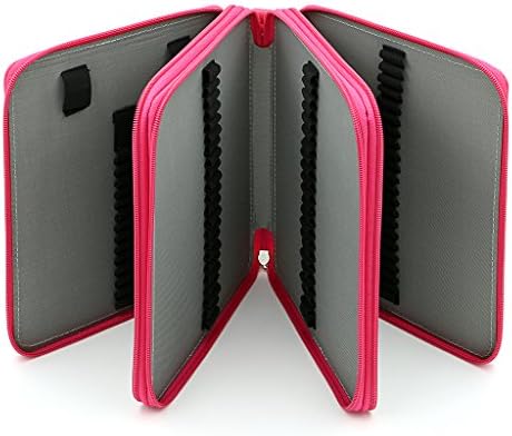 BTSKY Deluxe PU Leather Pencil Case For Colored Pencils - 120 Slot Pencil Holder with Handle Strap Handy Colored Pencil Box Large (Rose Red)