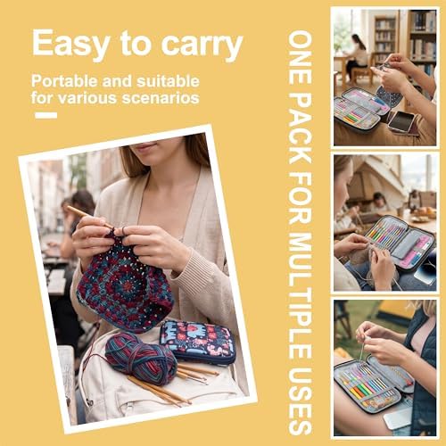 Crochet Hook Case, Zipper Storage Organizer Bag with Web Pockets for Crochet Needles/Knitting Accessories/Crochet Hook Kit Tools, Lightweight, Easy to Hold