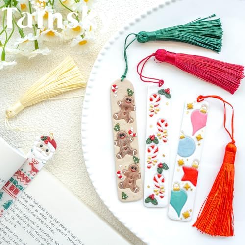 Tainsky 6 Shapes Christmas Bookmarks Polymer Clay Cutters, New Years Winter Bookmark Creator for Polymer Clay Tools
