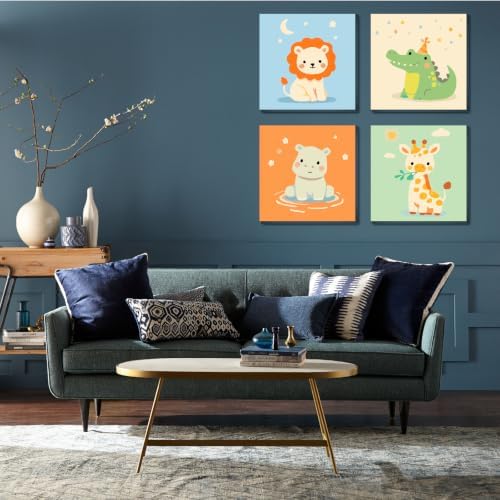 FQOVKYN 4 Pack Framed Paint by Numbers Kit for Kids, Cute Animal Paint by Numbers for Kids Ages 4 8 12, Easy Acrylic Oil Painting Kits for Home Wall Decoration 8x8 inch